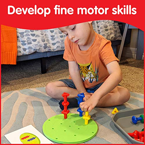 Image of edxeducation FunPlay Geo Pegs - Homeschool Kit for Toddlers - 18m+ - 24 Plastic Pegs + 2 Pegboards + 50 Activities + Messy Tray