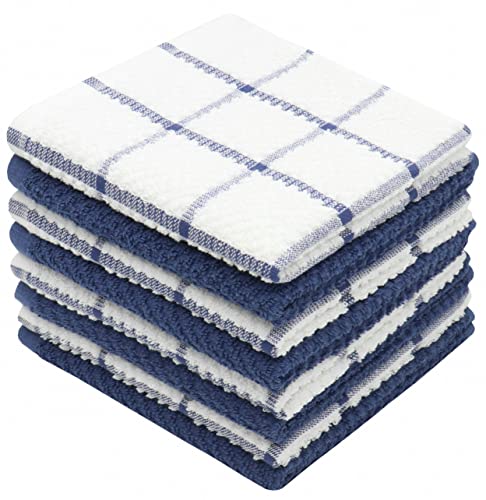 Ppaxl Cotton Grid Dish Cloths, Terry Cleaning Rags, 12 X 12 Inches, Light And Soft, Quick Drying Dish Rags, 8Pc/Set (Blue Multi) #TOP1