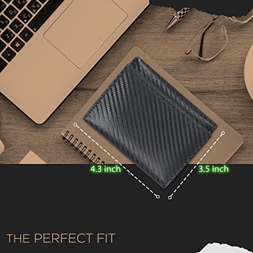 Image of Real Leather Mens Trifold Wallet RFID Blocking Slim Minimalist Front Pocket - Thin & Stylish with ID Window in Gift Box, Carbon Black-No Box, Trifold