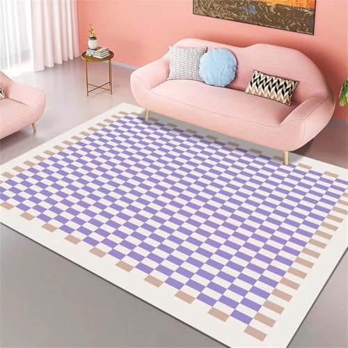 Tapis de salon design violet 60x90 cm à motif carré classique