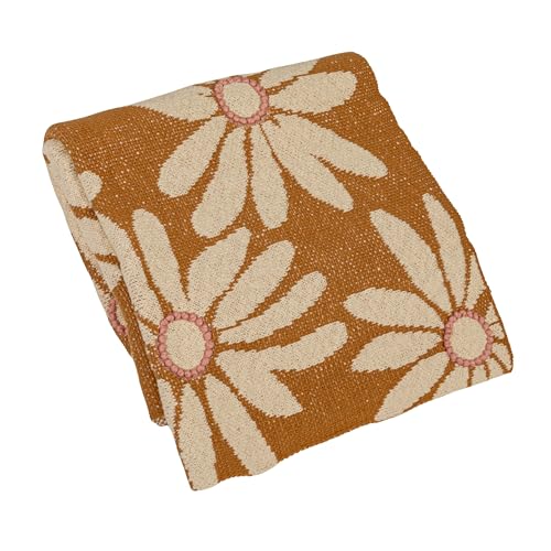 Image of Creative Co-Op Large Cotton Knit Baby Blanket with Flower Prints, Multicolor