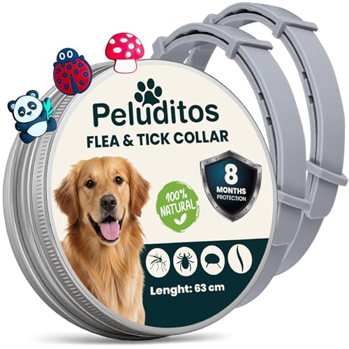 2 Collar antiparasitario Natural para Perros – protección hasta 8 Meses contra pulgas y garrapatas – Ajustable y Suave con su Piel + 3 Charms Decorativos de Regalo