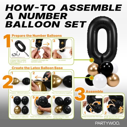 Image of PartyWoo Black Number 40 Balloon 40 Inch 25pcs Black Foil Star White Gold