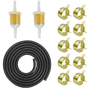 Vegena Set brandstofslangen, 2 meter, Ø 5 mm, 2 stuks, 8 mm, benzinefilter, 10 stuks, slangklemmen voor auto, motorfiets, grasmaaier, scooter