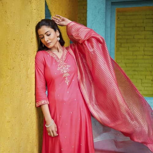 Image of BIBA Women Rayon Floral Straight Suit Set