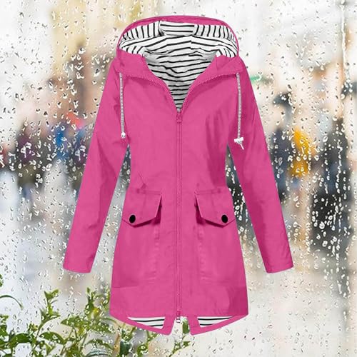 Womens Rain Jacket Lightweight Waterproof Windproof Raincoats Zipper Up Long Sleeve Hooded Windbreaker with Pockets2