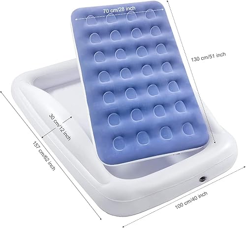 Miniatura 8 de Juego de colchón inflable de viaje para niños, colchón inflable portátil para dormir con rieles de cama y bomba eléctrica, ideal para viajes por