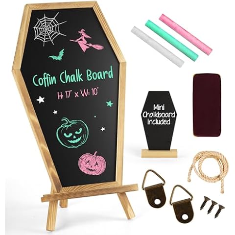 Coffin Chalk Board with Mini Coffin Blackboard - Gothic Wedding Decor - Spooky 17x10.5 inches - Eraseable Coffin Letter Board for Halloween Decor - Gothic Curiosities Cover
