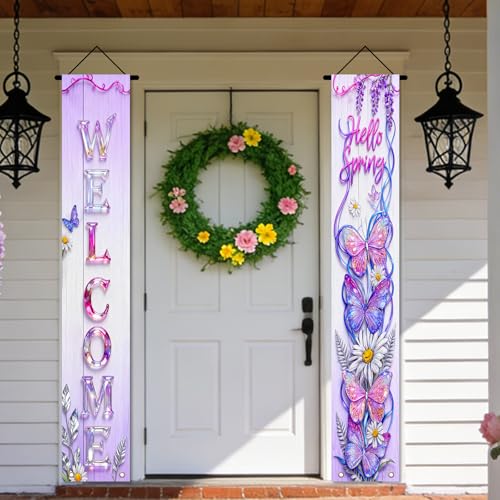 Image of Nuxovilar Front Door Porch Sign Entrance Banner Set 12x71in Polyester
