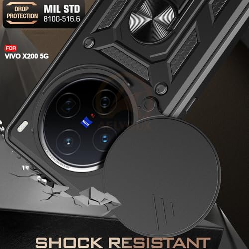 Image of Armor Bumper Back Cover Case for vivo x200 5g Rotating Camera Cover, Ring Holder & Kickstand | Heavy Duty & 360 Degree Protection vivo x200 5g Back Cover (Black)