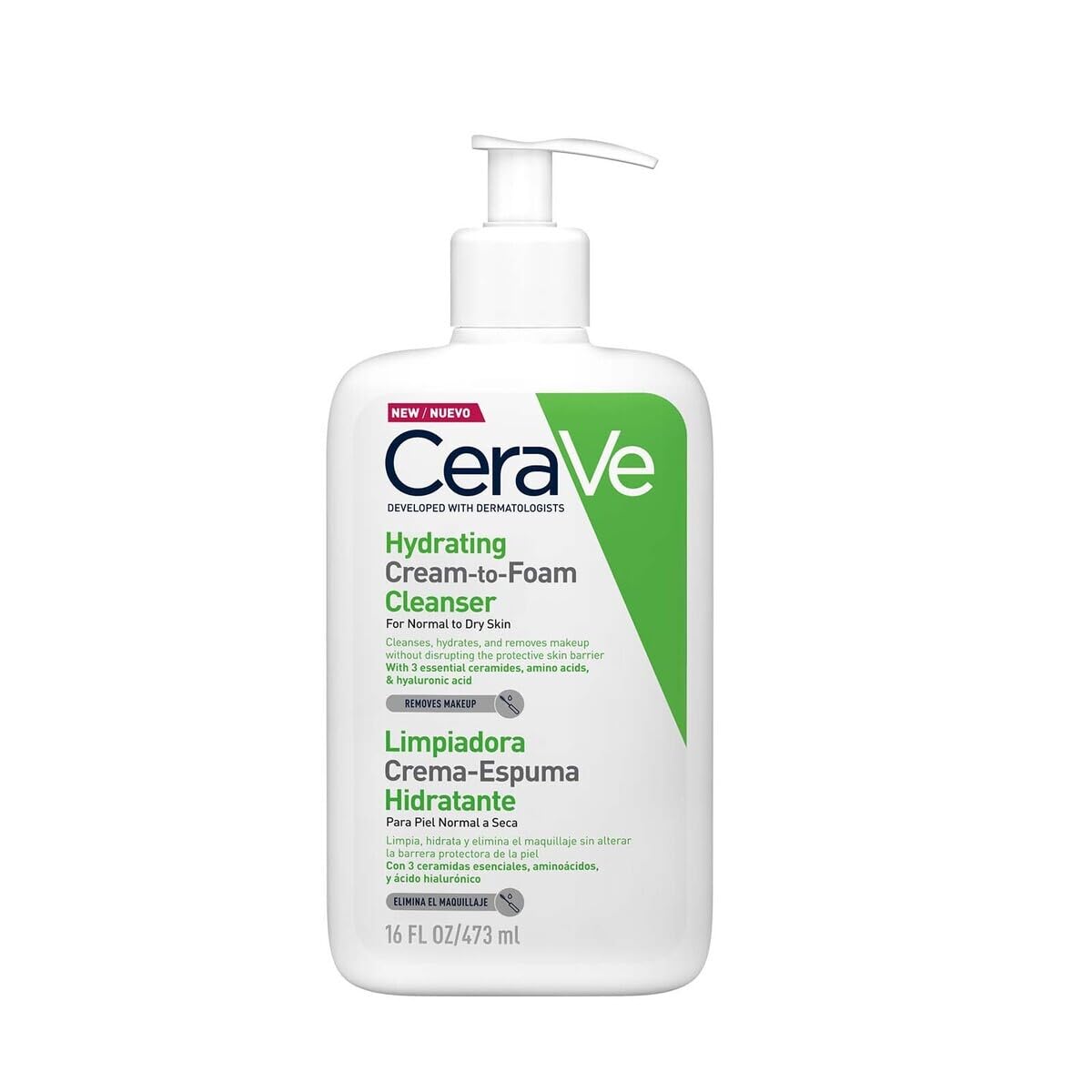 Crema detergente idratante per viso e corpo, pulisce e idrata senza alterare la barriera taglianea, ceramiche essenziali + acido ialuronico, pelli normali a secche, 473 ml