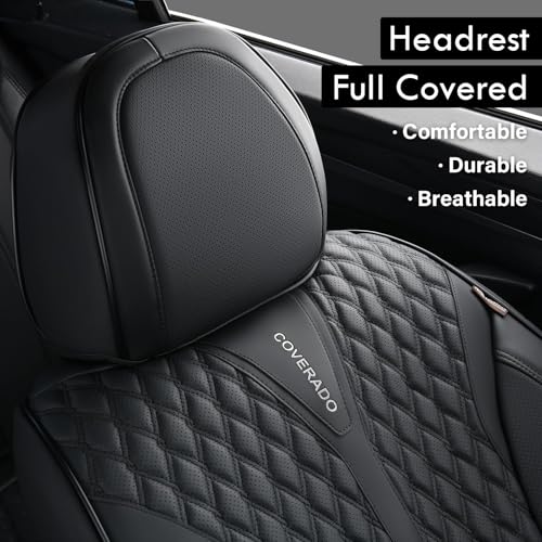 Image of Coverado Front Seat Covers, Waterproof Seat Covers, 2 Pack Nappa Leather Car Seat Covers, Black Seat Covers for Cars, Automotive Seat Covers Universal Car Seat Protector Fit for Most Cars Trucks