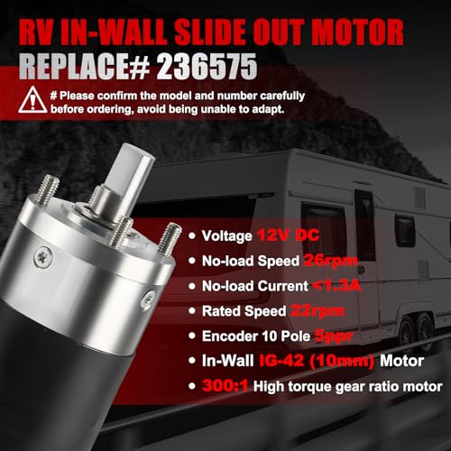 Image of RV in-Wall Slide-Out Motor 236575 Compatible with Lippert Schwintek in-Wall Slide System, IG-42 10mm Motor Assembly 300:1 High Torque Gear Ratio,12V | Slide Motor for Travel Trailer and Camper