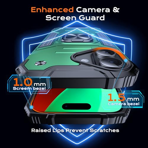 Image of Anqrp Heavy Duty Case for iPhone 16 Case with Enhanced Ring Holder Grip Stand, Military Grade Shockproof Rugged Drop Protective Silicone Hard Slim iPhone 16 Phone Case Cover,Forest Green