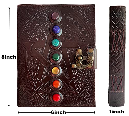 Image of RUSTIC TOWN Vintage Dark Brown Real Leather Multi-Stone Journal Embossed Handmade Vintage Diary Stone Paper Notebook with Metal Lock (Medium, 7-Stone)