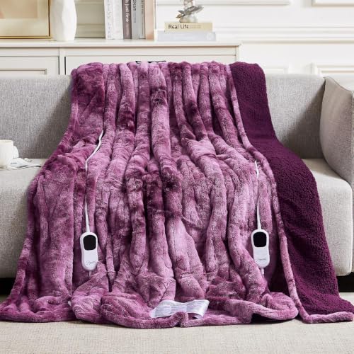 Image of Homemate Electric Heated Heating Blanket King Size 100 inchx90 inch Dual Control | ETL Certified 2 /4 /6 /8H Auto-Off 10 Heat Level Overheat Protection Machine Washable FauxFur Sherpa,Cold Room Cold Sleeper Gift