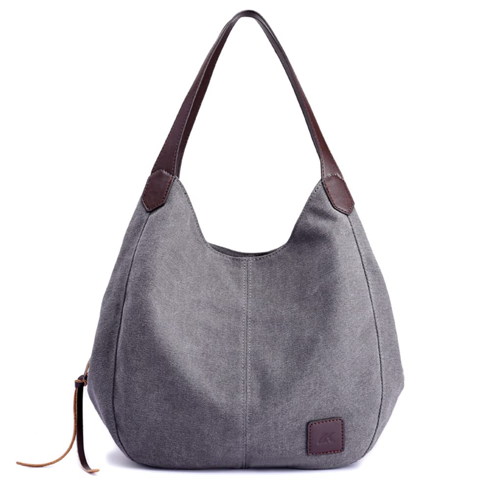 Women Canvas Shoulder Bag Han ag Multi-Pockets Vintage Totes Hobo Bags-KUAW