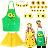 Moerstar Disfraz de girasol para mujer y hombre, juego de disfraz de jardinero con falda de tul, delantal de jardinero, girasoles, diadema, gafas, accesorios para carnaval, cosplay