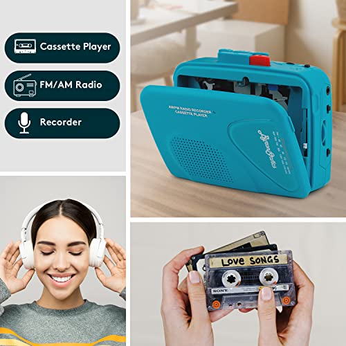 ByronStatics Portable Cassette Players Recorders FM AM Radio Walkman Tape Player Built in Mic External Speakers Manual Record VAS Automatic Stop System