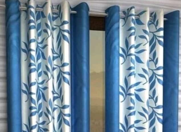 Image of Woah Polyester Floral Door Curtain Door Window Curtain Premium Polyester Weaved Parda Modern Parde for Living Room Bedroom Home Office Screens Eyelet Ring 9-feet (Blue D-2)