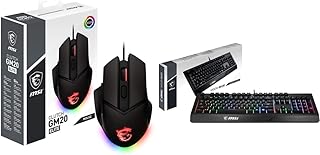 MSI CLUTCH GM20 ELITE Gaming Mouse - 6400 DPI Optical Sensor, Right-Handed, 20M+ Click Switches & Vigor GK20 Gaming Keyboard (UK Layout) - Membrane Switches, Gold-Plated USB 2.0 - Full-Sized