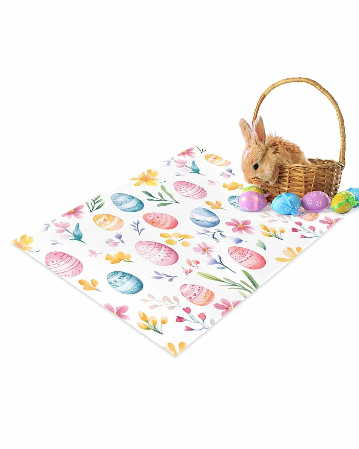 Welcome Door Mat 20x31 5in Spring Easter Watercolor Egg Flower Indoor Entryway Doormats Non-Slip Bath Rug Absorbent Front