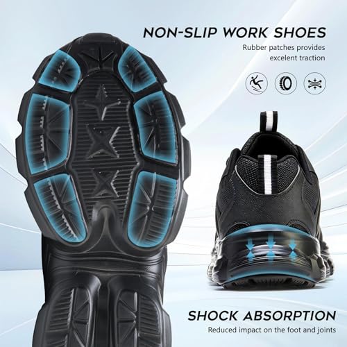 Image of Hogent Steel Toe Shoes for Women Men Wide Non Slip Work Sneakers Indestructible Shoes Lightweight Breathable Construction Sneakers Puncture Proof Ergonomic Design