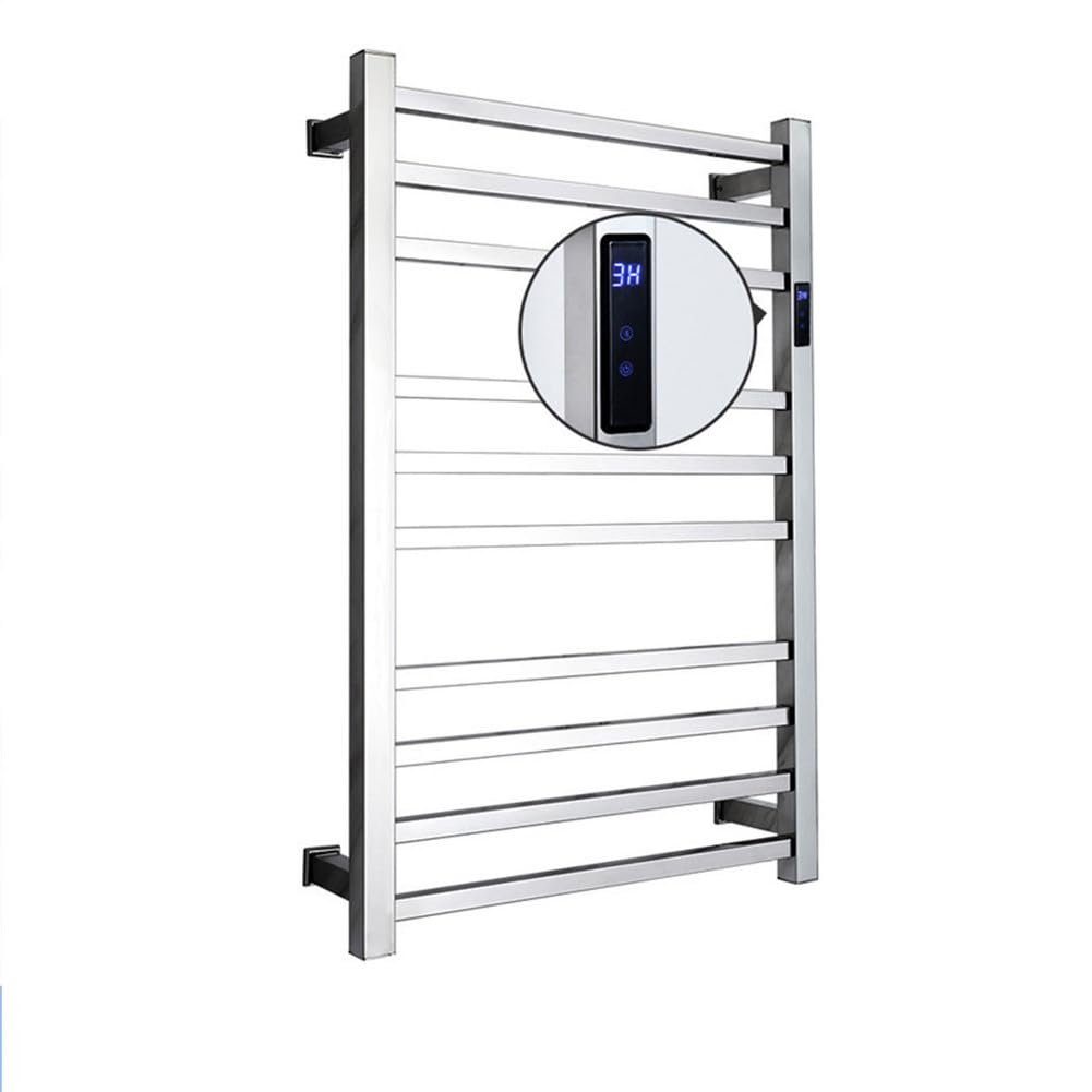 Elettrico Portasciugamani 10 Bars, Scaldasalviette Riscaldato Elettrico a Parete, Termoarredo Radiatore da Bagno Elettrico Con display LCD Timer Temperatura Costante,A silver,Plug In