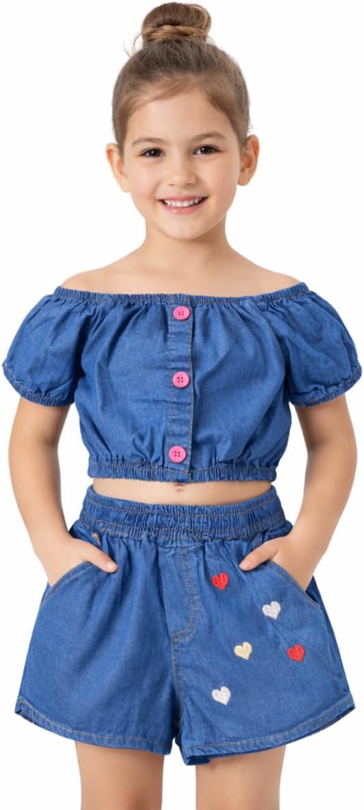 Conjunto Jeans Infantil Menina Blogueirinha Para Aniversário Festa Casual Verão