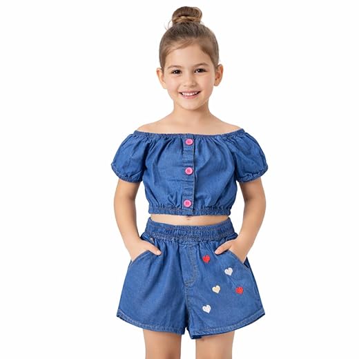 Conjunto Jeans Infantil Menina Blogueirinha Para Aniversário Festa Casual Verão