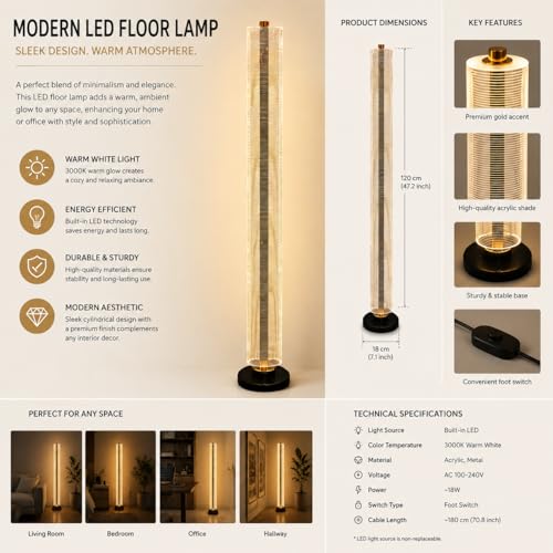 Image of Premium Decorative LED Floor Lamp & Glass Art Collection - Modern FlloNight Light - Unique Aesthetic Home Gift (Sorlis)