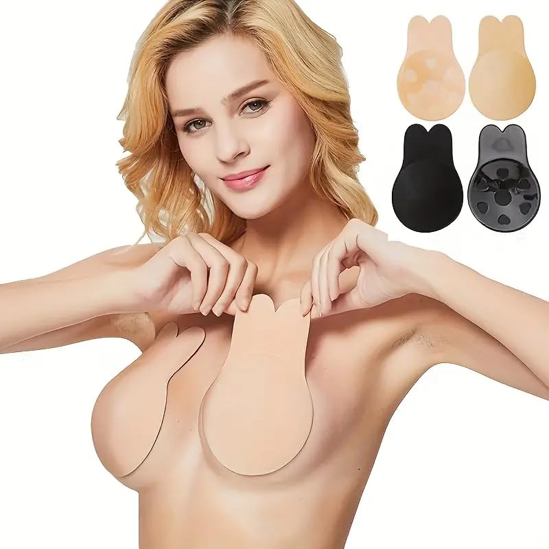 NGELWomens & Girl Silicone Nipple Cover Push Up Bra Pad || Breast Lift up Strapless Sticky Backless Bra || Self Adhesive Reusable Silicone Padded Bra || (Beige)