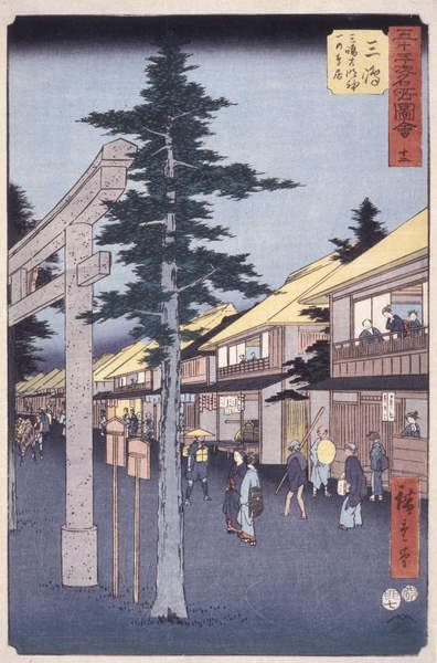 Lienzo de la Estación Mishima de Utagawa Hiroshige, mural decorativo de 60x90cm