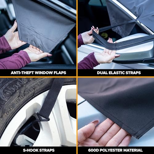 Image of EcoNour Windshield Snow Cover | Heavy-Duty 600D Oxford Fabric | Waterproof Winter Car Windshield Cover for Pickup Trucks, SUVs & Vans | Essential Car Winter Accessories | X-Large (74 inchx43 inch)