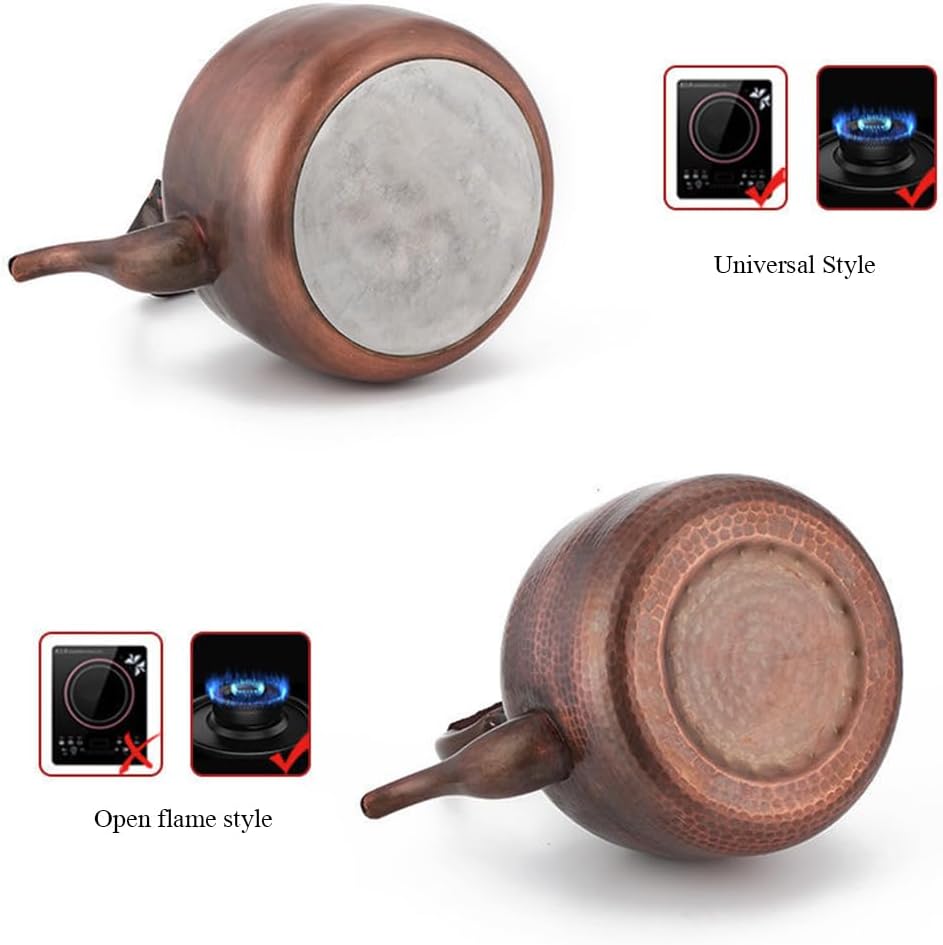 Purple Copper Whistling Tea Kettle, Copper Thickening Stovetops Teapot for Gas Stove or Induction Hob Tall Whistle Multiple Styles Tea Kettle (Smooth horn-Universal,3L)