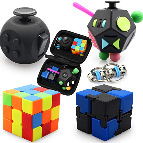 Fidget Sensory Toys Set, 5 Pack Fidget Block Toys Pack with Exclusive Protective Case Stress Relief Hand Toys for Adults Kids ADHD ADD Anxiety Autism