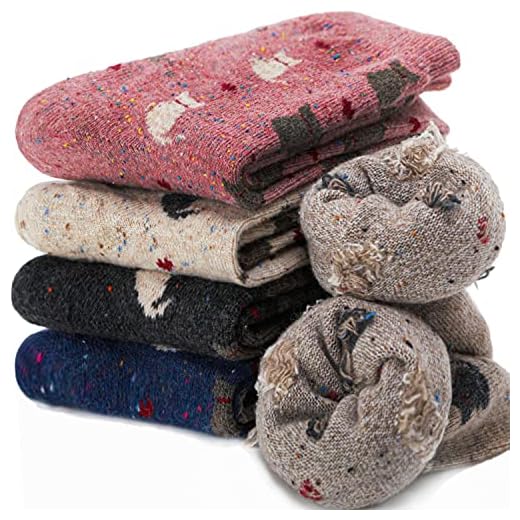 EBMORE Merino Wool Thermal Warm Winter Socks for Womens, Cat