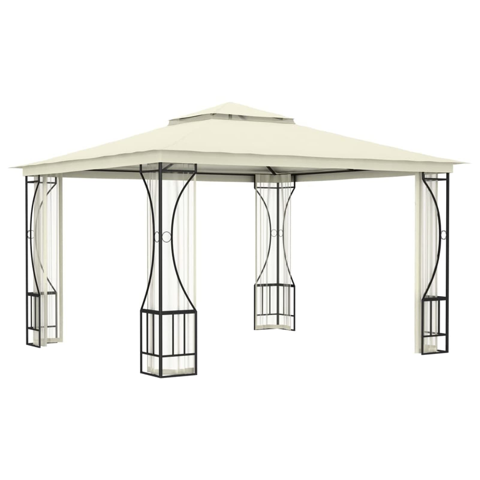 Pavillon mit Netz, XIAOGUANG Gartenpavillon, Pop-Up Partyzelt, Festzelt, Pavillon, Garden Decoration, Canopy Tent, Lagerzelt, 300x300x265 cm Creme