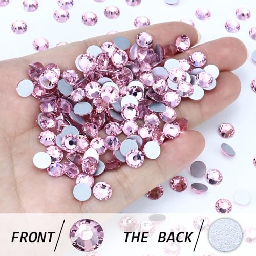 Image of 1440PCS SS10 Crystal Glass Flatback Rhinestones, Round Flat Back Crystal Gems for Nail Art and Craft Clothes, Glue Fix Diamond Stones Light Pink (2.7-2.8mm)