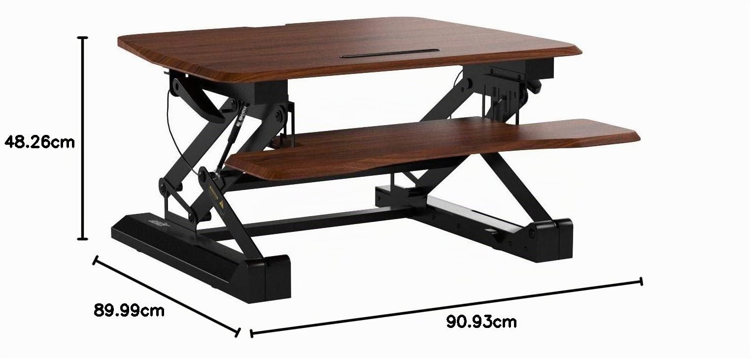 Seville Classics OFF65840 Tavolo da Lavoro Regolabile in Altezza, Metallo Legno, Noce, 90 cm x 59-69 cm x 15 bis 48.5 cm - Stand Scrivania con Altezza Regolabile