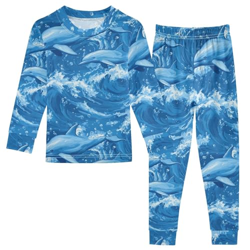 Pajama Sets Long Sleeve Dolphins Swimming in Ocean Soft Comfy Sleepwear 2 Piece PJS 3-8T