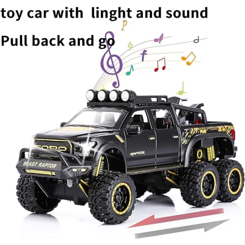 Image of DEUSON ECOM Exclusive Alloy Metal Die Cast Car Pull Back 1:24 Raptor F150 Diecast Metal Pullback Toy Car With Openable Doors, Light Music Boys Gifts Toys For Kids, Multicolor