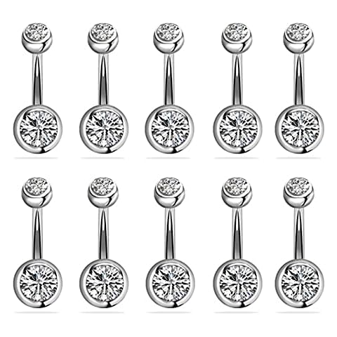 WANGJINQIAO 10PCS Crystal Belly Rings Bohemian Piercing Belly Button Rings 14G Navel Piercing Stainless Steel Body Jewelry belly ring Cover