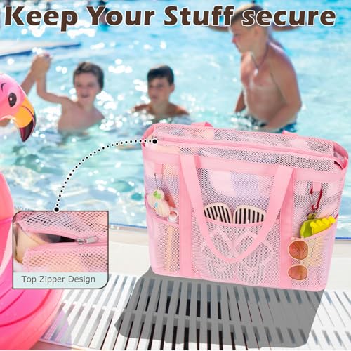 Image of Fammart Large Mesh Beach Bag for Women, Oversized Beach tote Swim Pool Bag