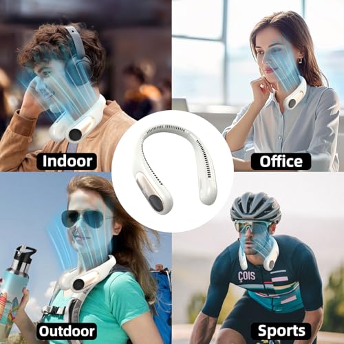 Image of Portable Neck Fan, Personal Wearable Bladeless Fan for Outdoor Indoor, LED Display, 360 Cooling, 4-Speeds, 6000mAh USB Rechargeable, Birthday Gifts for Men Women Dad Mom (off-white)