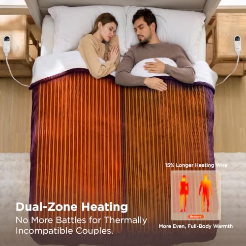 Image of Bedsure Ribbed Electric Blanket Queen, Purple Heated Blanket, Preheat