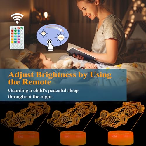 Image of F1 Car Gifts for Boy, Formula One Night Light with Remote Control, 16 Colors Changing, RGB Flashing Mode and Dimmable, Sport Race Car Gifts for Boys Christmas Decor