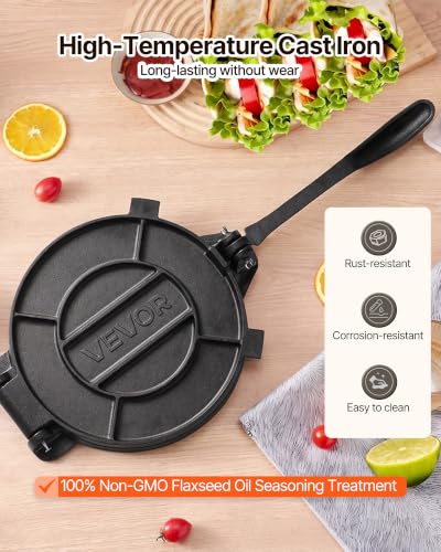 Image of VEVOR Tortilla Press 12 In Cast Iron Roti Maker and Tortilladora Heavy Duty