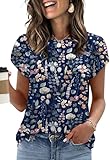 OFEEFAN Womens Tops Dressy Casual Plus Size Fashion Clothes for Women Business Casual Spring Maternity Clothes Beach Vacation Outfits Blue Floral L
