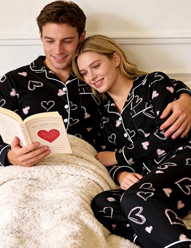 Image of RAISEVERN Couples Christmas Matching Pajamas 2 Piece Women Men Xmas Pjs Soft Pajama Set Long Sleeve Loungewear Warm Sleepwear